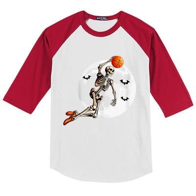 Basketball Skeleton Dunk Basketball Player Halloween Moon Kids Colorblock Raglan Jersey