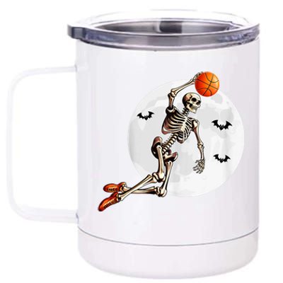 Basketball Skeleton Dunk Basketball Player Halloween Moon 12 oz Stainless Steel Tumbler Cup