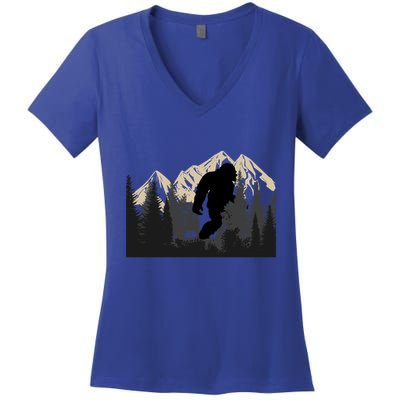 Bigfoot Sasquatch Design And Trip Hiking Lovers Gift Women's V-Neck T-Shirt