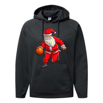 Basketball Santa Dribble Ball Christmas Sports Xmas Performance Fleece Hoodie