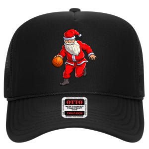 Basketball Santa Dribble Ball Christmas Sports Xmas High Crown Mesh Back Trucker Hat