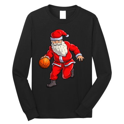 Basketball Santa Dribble Ball Christmas Sports Xmas Long Sleeve Shirt