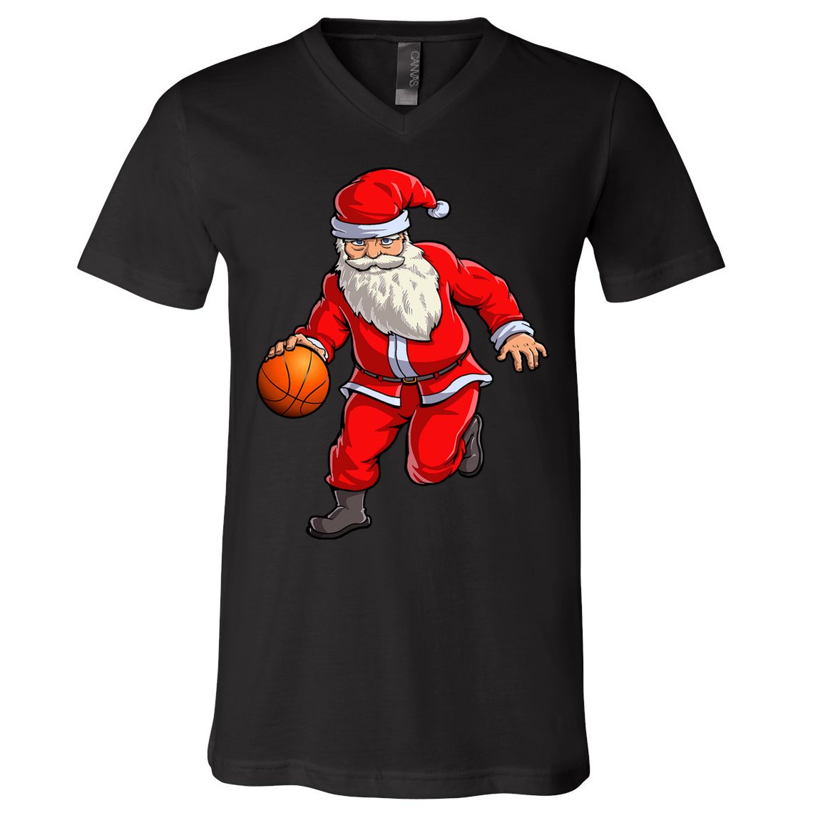 Basketball Santa Dribble Ball Christmas Sports Xmas V-Neck T-Shirt
