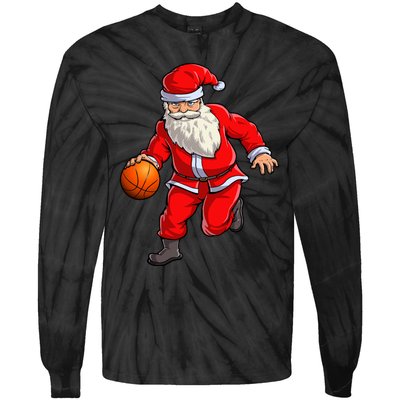 Basketball Santa Dribble Ball Christmas Sports Xmas Tie-Dye Long Sleeve Shirt