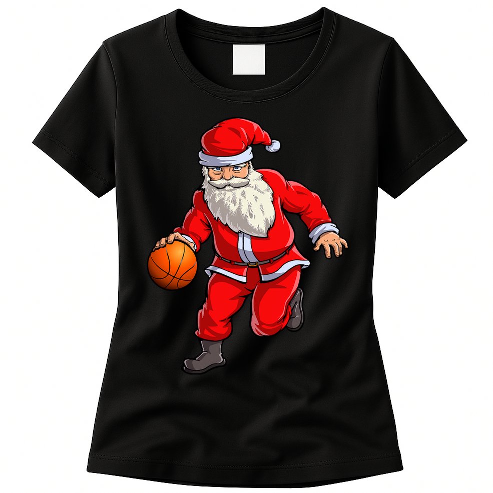 Basketball Santa Dribble Ball Christmas Sports Xmas Womens T-Shirt
