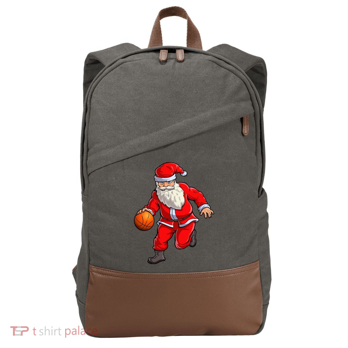 Basketball Santa Dribble Ball Christmas Sports Xmas Cotton Canvas Backpack