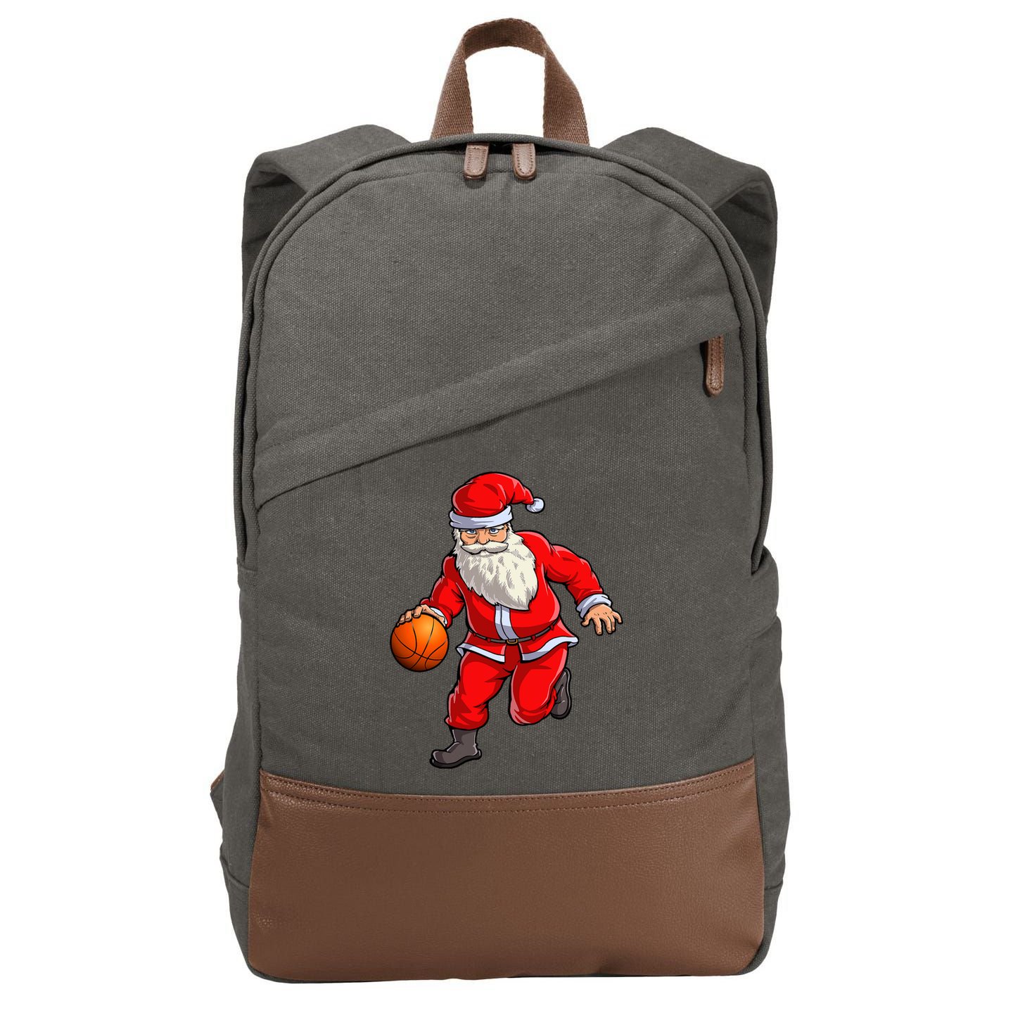 Basketball Santa Dribble Ball Christmas Sports Xmas Cotton Canvas Backpack
