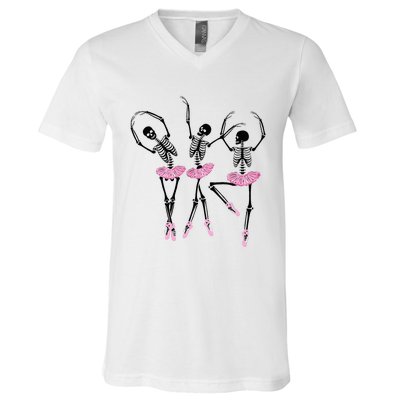 Ballerina Skeletons Dancing Halloween Ballerina Skeleton  V-Neck T-Shirt