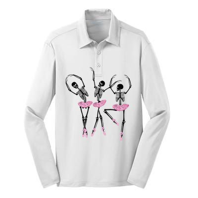 Ballerina Skeletons Dancing Halloween Ballerina Skeleton  Silk Touch Performance Long Sleeve Polo