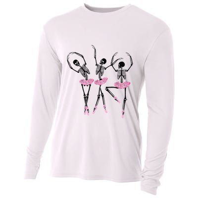 Ballerina Skeletons Dancing Halloween Ballerina Skeleton  Cooling Performance Long Sleeve Crew