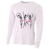 Ballerina Skeletons Dancing Halloween Ballerina Skeleton  Cooling Performance Long Sleeve Crew