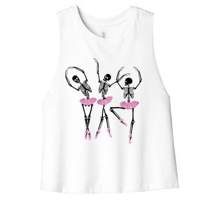 Ballerina Skeletons Dancing Halloween Ballerina Skeleton  Women's Racerback Cropped Tank