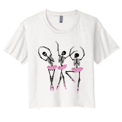 Ballerina Skeletons Dancing Halloween Ballerina Skeleton  Women's Crop Top Tee