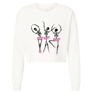 Ballerina Skeletons Dancing Halloween Ballerina Skeleton  Cropped Pullover Crew