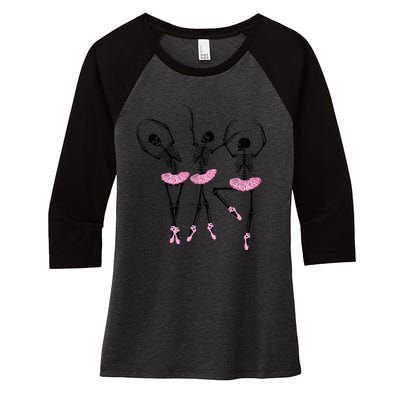 Ballerina Skeletons Dancing Halloween Ballerina Skeleton  Women's Tri-Blend 3/4-Sleeve Raglan Shirt