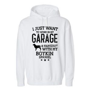 Boykin Spaniel Dad Car Garage Hangout Funny Gift Garment-Dyed Fleece Hoodie