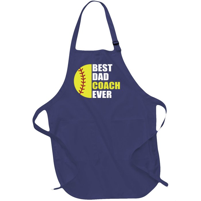 Best Softball Dad Coach Ever Fathers Day Softball Coach Dad Full-Length Apron With Pockets