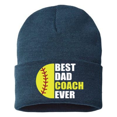 Best Softball Dad Coach Ever Fathers Day Softball Coach Dad Sustainable Knit Beanie