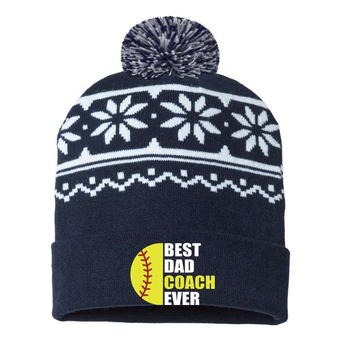 Best Softball Dad Coach Ever Fathers Day Softball Coach Dad USA-Made Snowflake Beanie