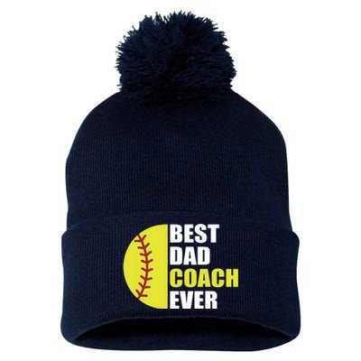 Best Softball Dad Coach Ever Fathers Day Softball Coach Dad Pom Pom 12in Knit Beanie