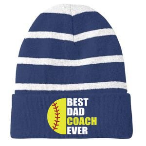 Best Softball Dad Coach Ever Fathers Day Softball Coach Dad Striped Beanie with Solid Band