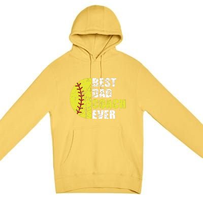 Best Softball Dad Coach Ever Retro Father Softball Coach Dad Premium Pullover Hoodie