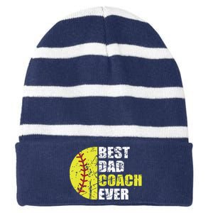 Best Softball Dad Coach Ever Retro Father Softball Coach Dad Striped Beanie with Solid Band