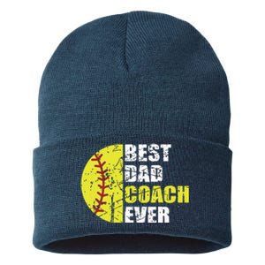 Best Softball Dad Coach Ever Retro Father Softball Coach Dad Sustainable Knit Beanie