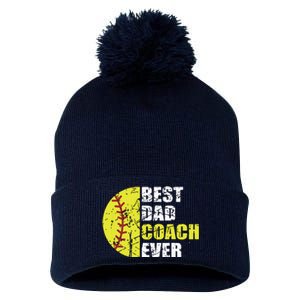 Best Softball Dad Coach Ever Retro Father Softball Coach Dad Pom Pom 12in Knit Beanie