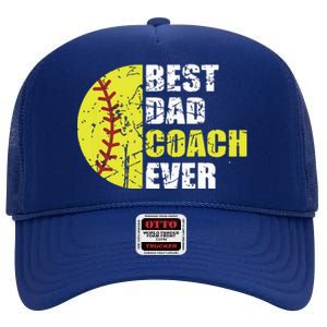 Best Softball Dad Coach Ever Retro Father Softball Coach Dad High Crown Mesh Back Trucker Hat