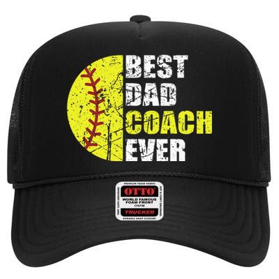 Best Softball Dad Coach Ever Retro Father Softball Coach Dad High Crown Mesh Back Trucker Hat