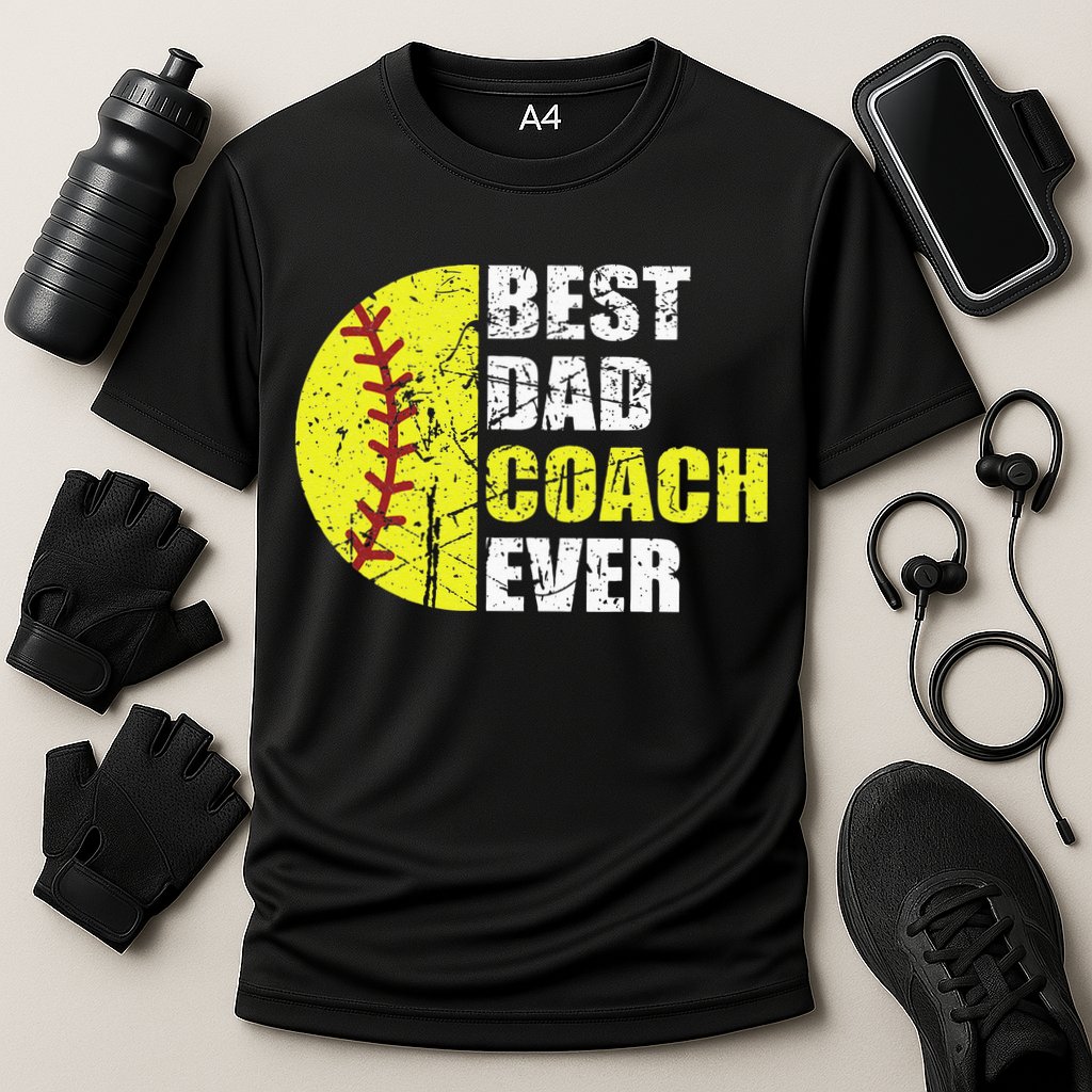 Best Softball Dad Coach Ever Retro Father Softball Coach Dad Performance Shirt