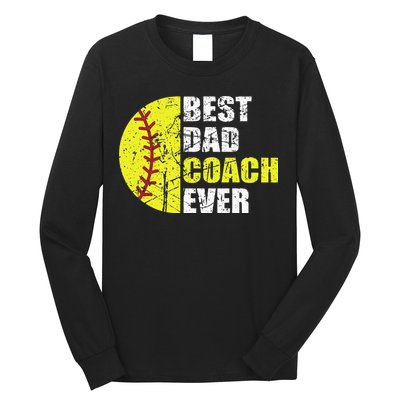 Best Softball Dad Coach Ever Retro Father Softball Coach Dad Long Sleeve Shirt