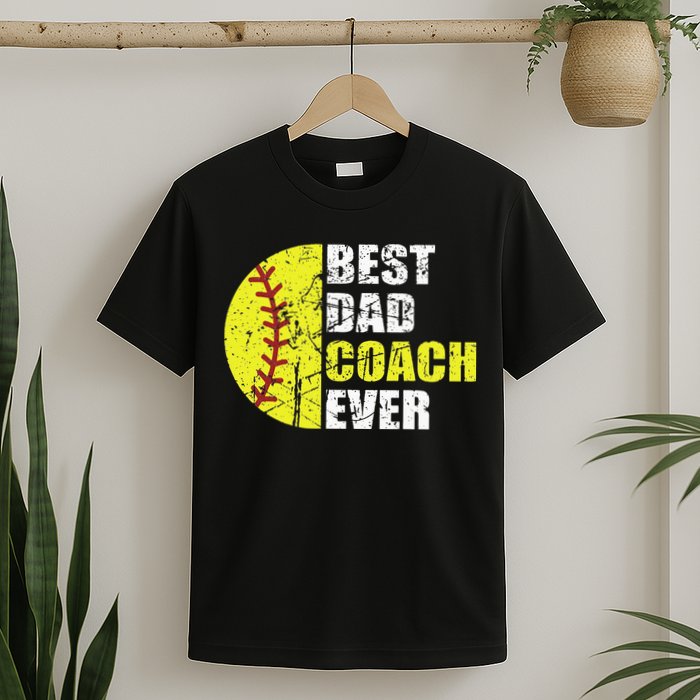 Best Softball Dad Coach Ever Retro Father Softball Coach Dad T-Shirt