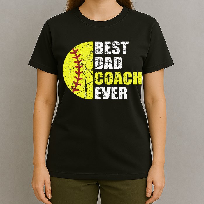 Best Softball Dad Coach Ever Retro Father Softball Coach Dad T-Shirt