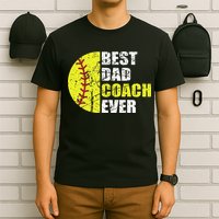 Best Softball Dad Coach Ever Retro Father Softball Coach Dad T-Shirt