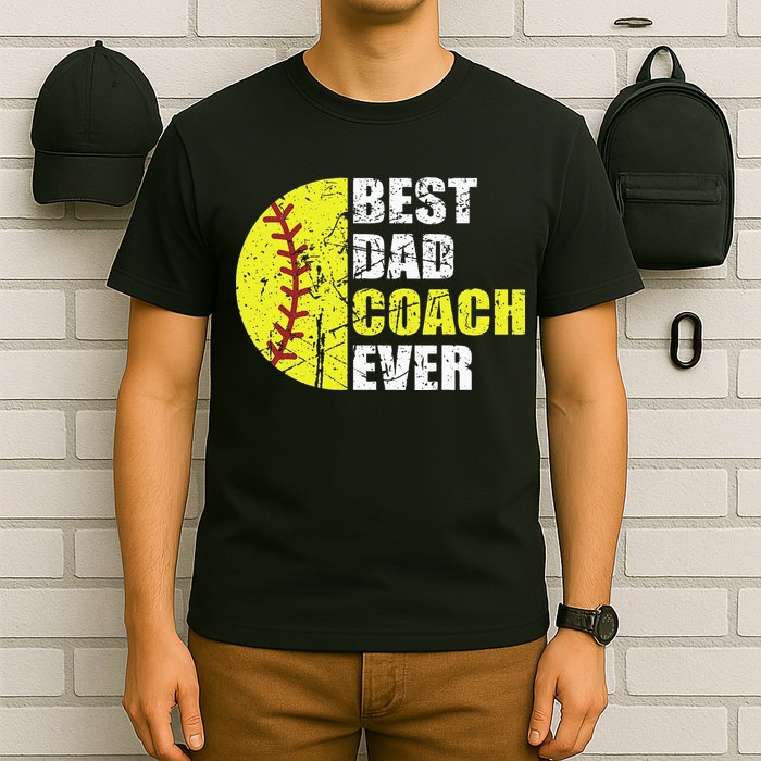Best Softball Dad Coach Ever Retro Father Softball Coach Dad T-Shirt