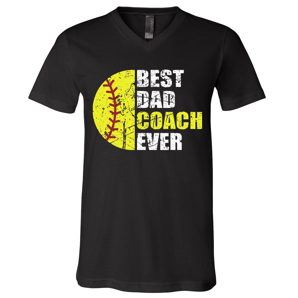 Best Softball Dad Coach Ever Retro Father Softball Coach Dad V-Neck T-Shirt