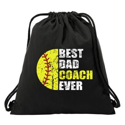 Best Softball Dad Coach Ever Retro Father Softball Coach Dad Drawstring Bag