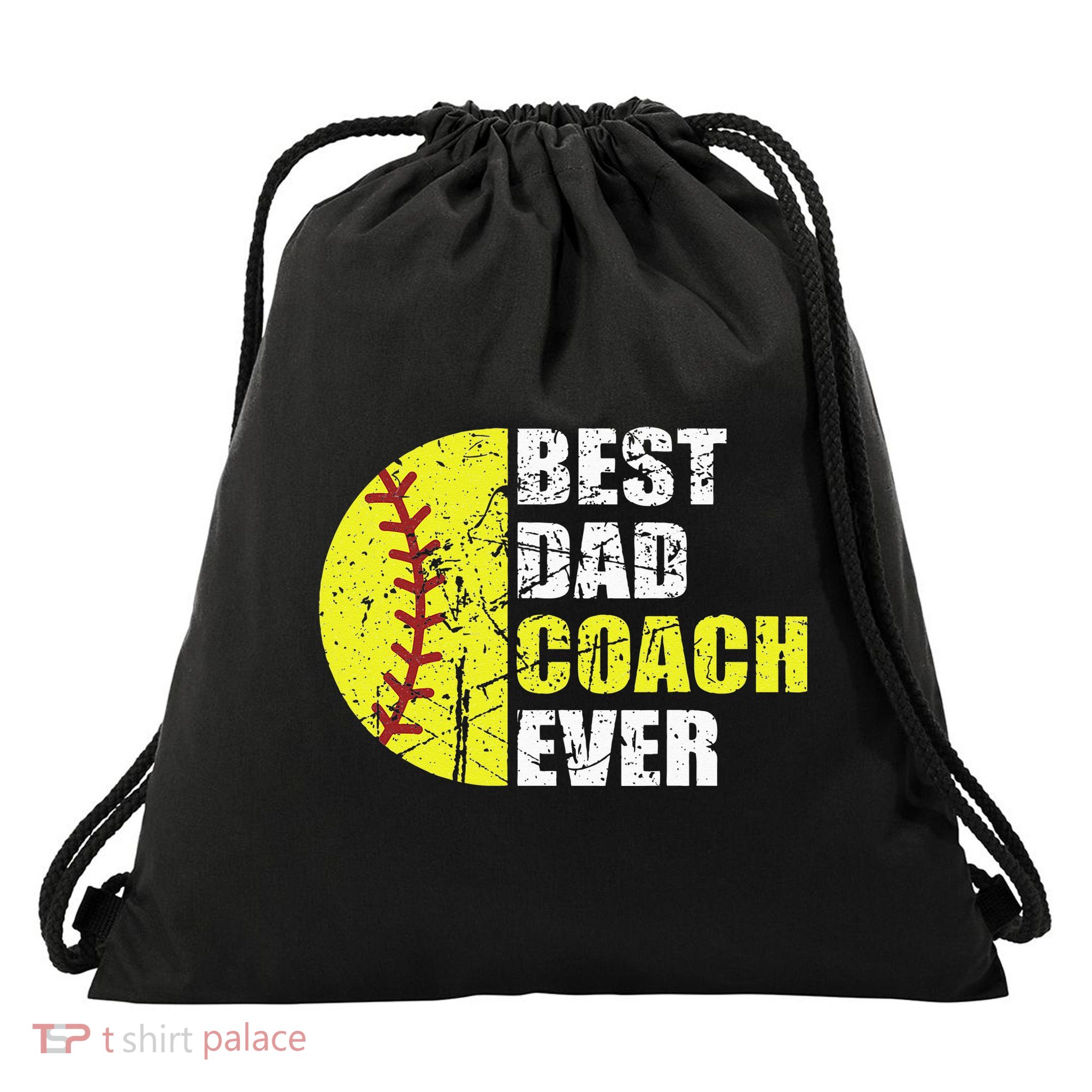 Best Softball Dad Coach Ever Retro Father Softball Coach Dad Drawstring Bag