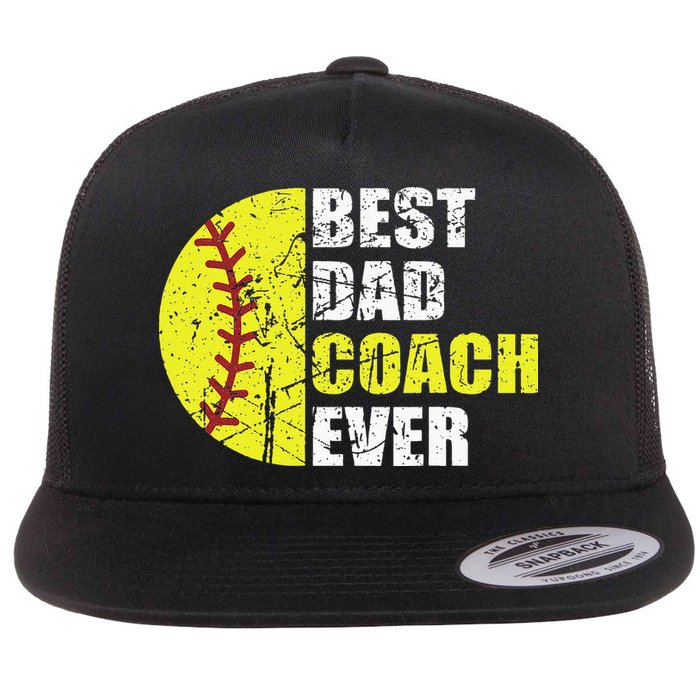 Best Softball Dad Coach Ever Retro Father Softball Coach Dad Flat Bill Trucker Hat