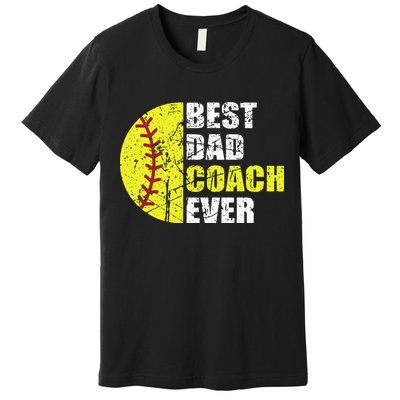 Best Softball Dad Coach Ever Retro Father Softball Coach Dad Premium T-Shirt