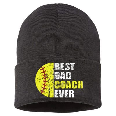 Best Softball Dad Coach Ever Retro Father Softball Coach Dad Sustainable Knit Beanie