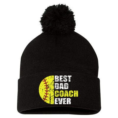 Best Softball Dad Coach Ever Retro Father Softball Coach Dad Pom Pom 12in Knit Beanie