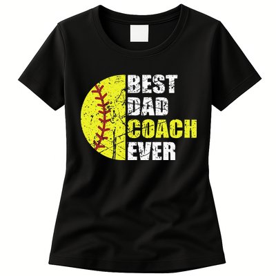 Best Softball Dad Coach Ever Retro Father Softball Coach Dad Womens T-Shirt