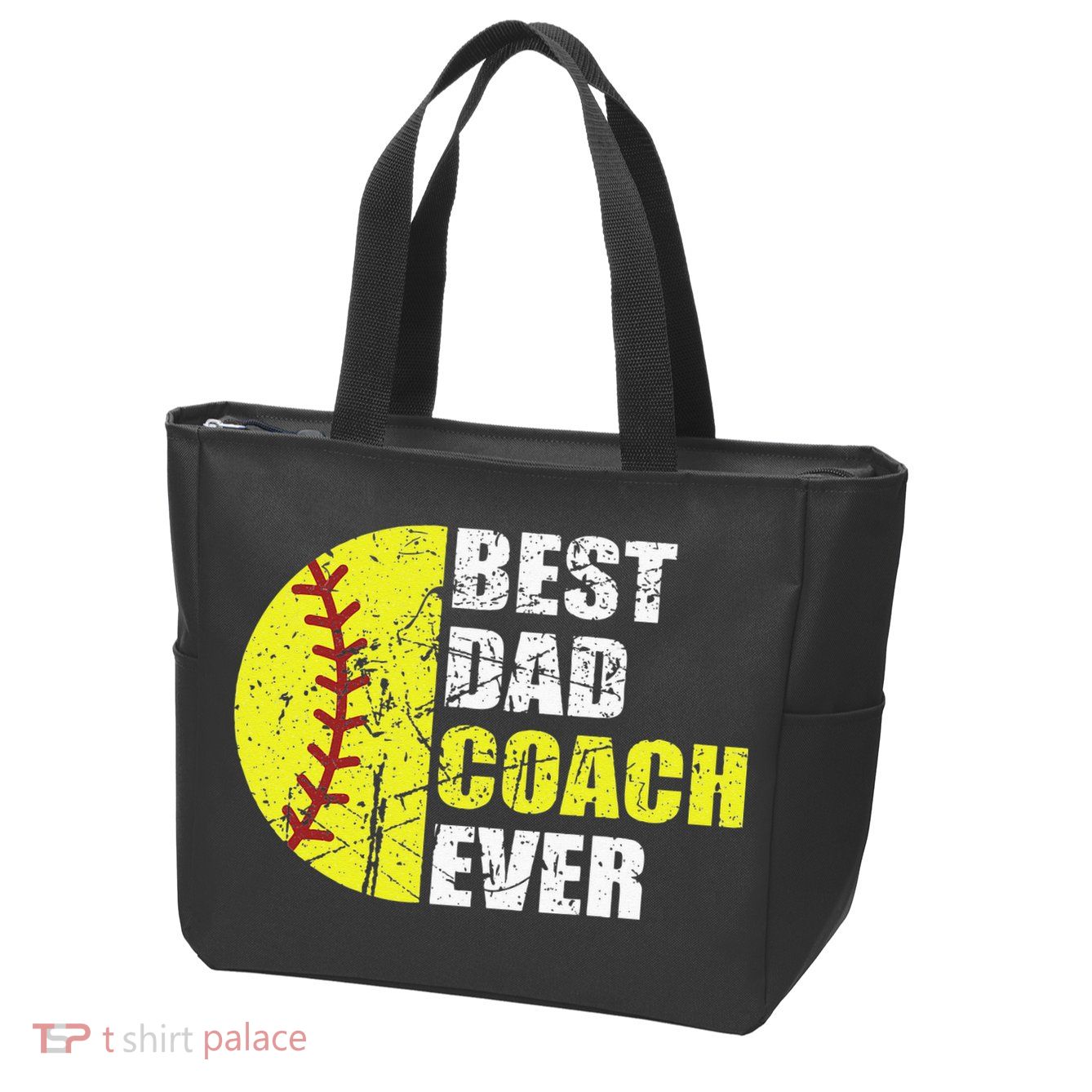 Best Softball Dad Coach Ever Retro Father Softball Coach Dad Zip Tote Bag