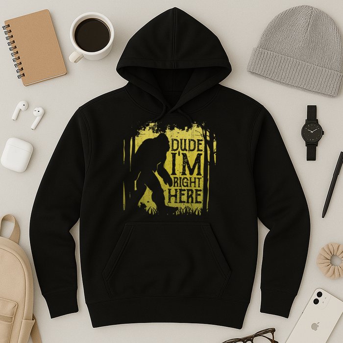 Bigfoot Sasquatch Dude I'm Right Here Funny Men Vintage Hoodie