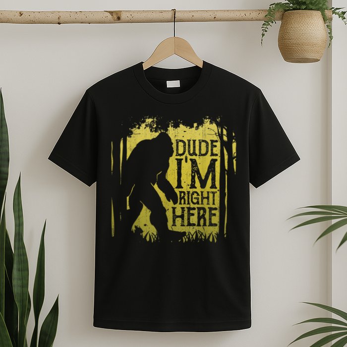 Bigfoot Sasquatch Dude I'm Right Here Funny Men Vintage T-Shirt