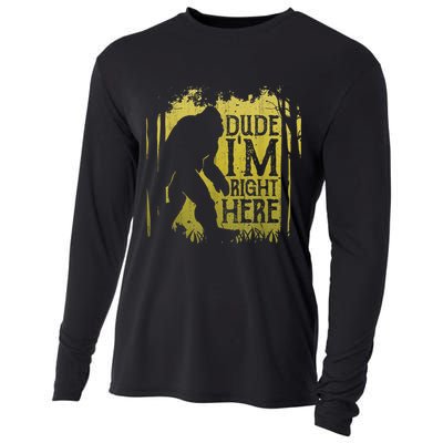 Bigfoot Sasquatch Dude I'm Right Here Funny Men Vintage Cooling Performance Long Sleeve Crew