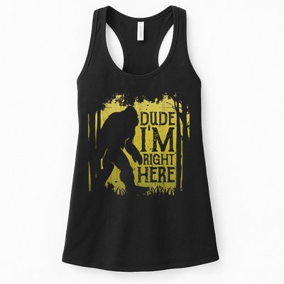 Bigfoot Sasquatch Dude I'm Right Here Funny Men Vintage Womens Tank Top
